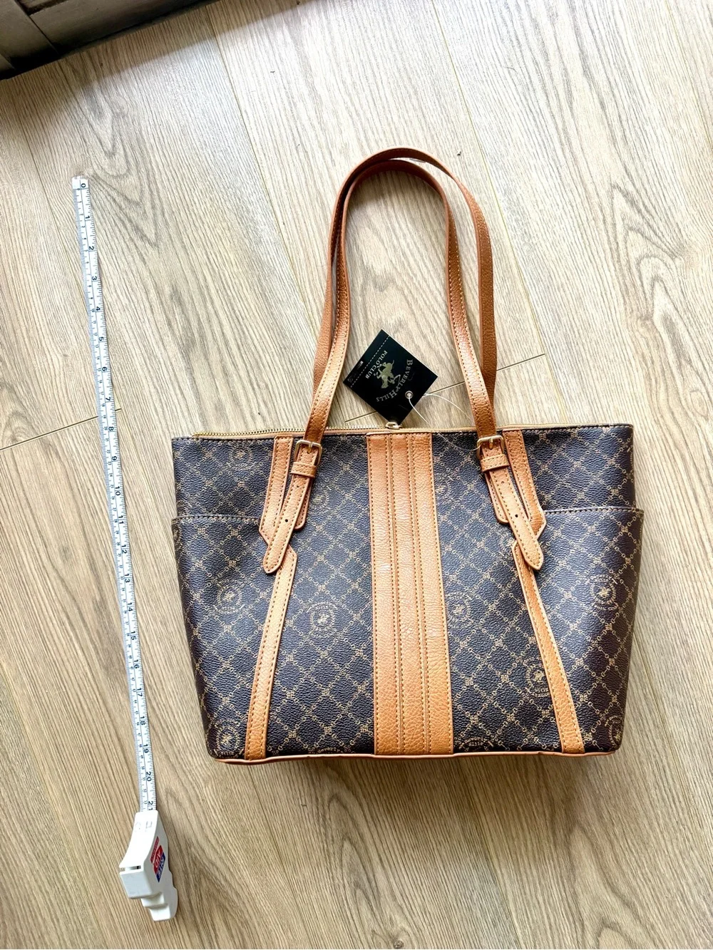 U.S. Polo Assn. Brown and Tan Patterned Tote Bag - Picture 2 of 3